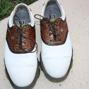 FOOTJOY DRYJOYS TOUR GOLF SHOES WHITE/BROWN CROC